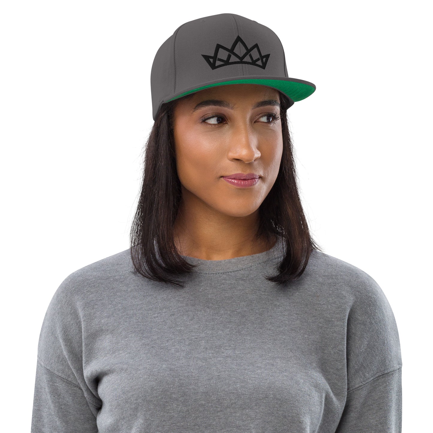 Crown Embroidered Snapback Hat - Black