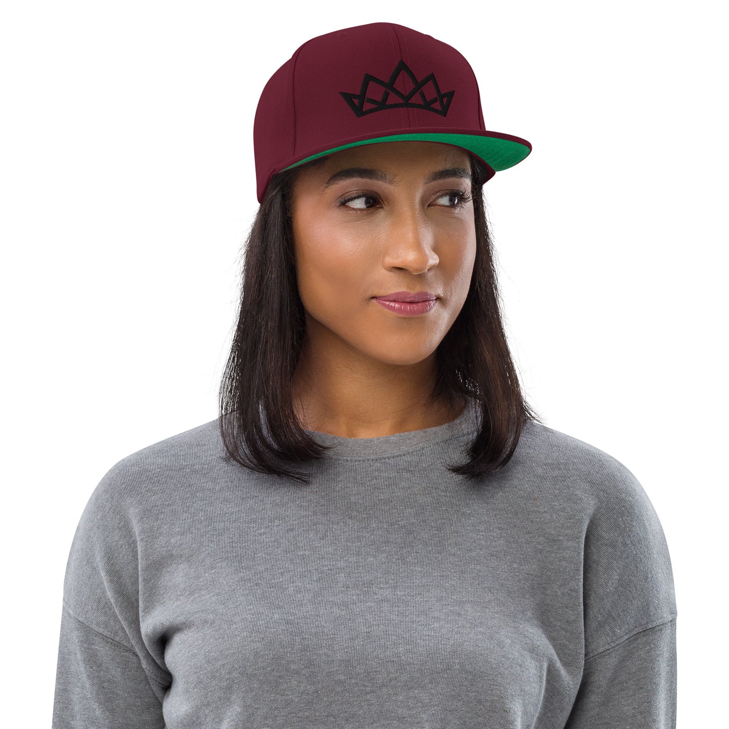 Crown Embroidered Snapback Hat - Black