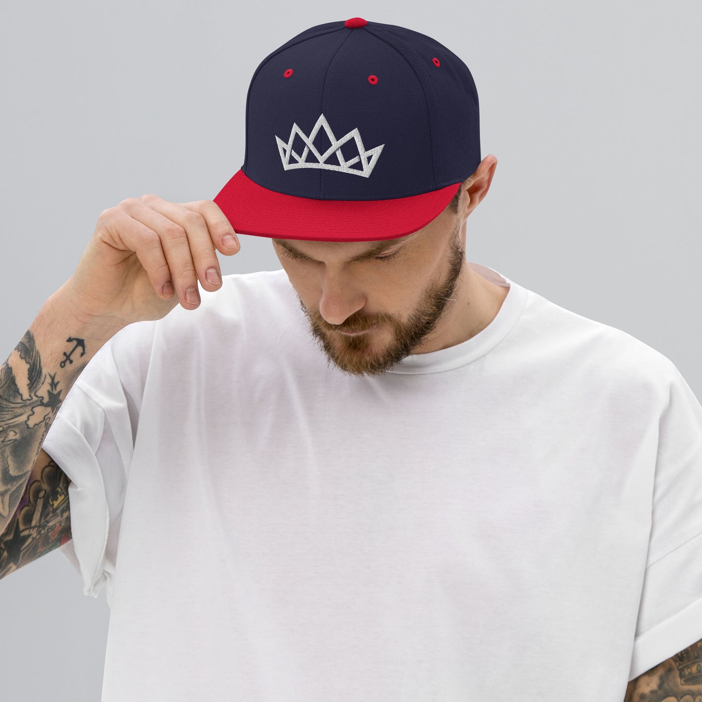 Crown Embroidered Snapback Hat - White