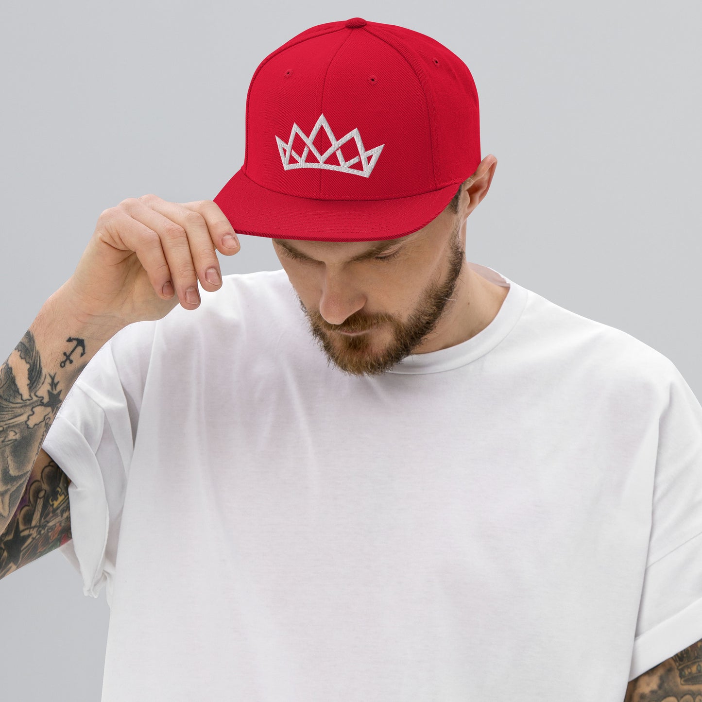 Crown Embroidered Snapback Hat - White