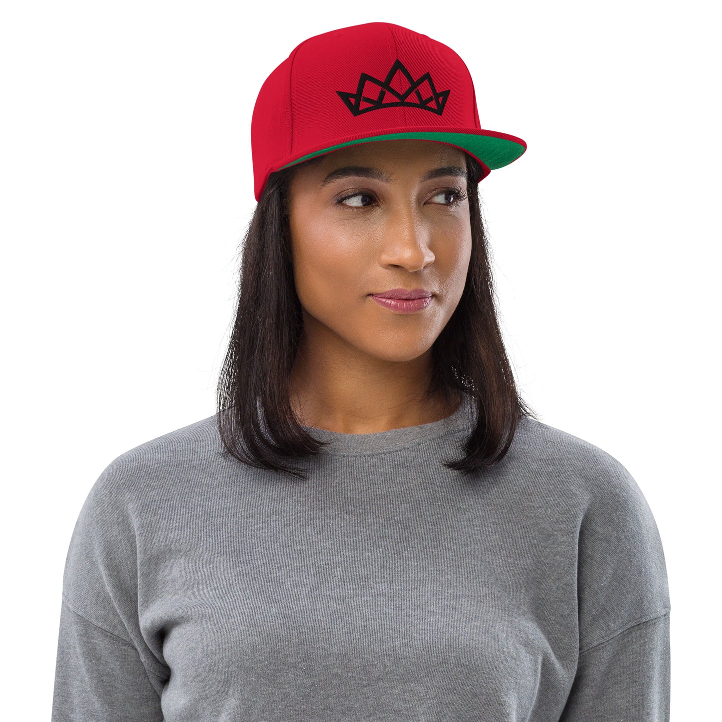 Crown Embroidered Snapback Hat - Black