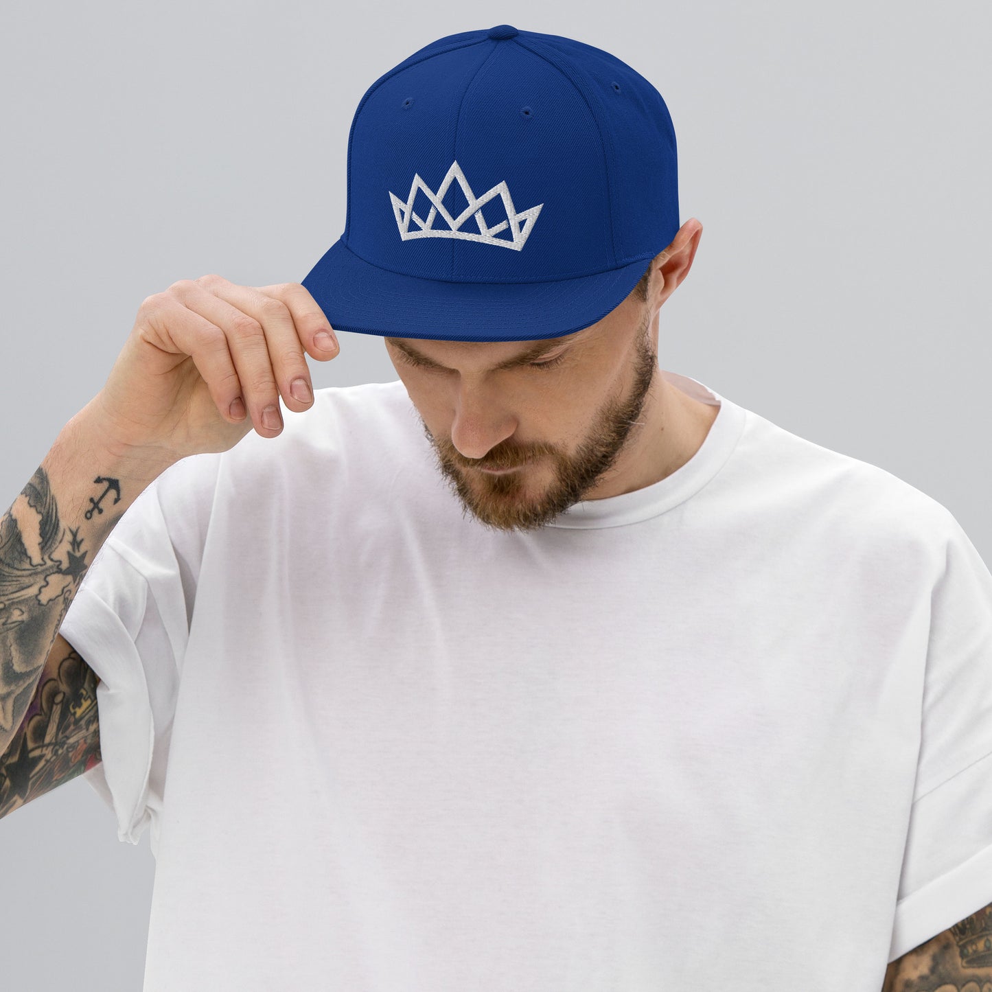 Crown Embroidered Snapback Hat - White