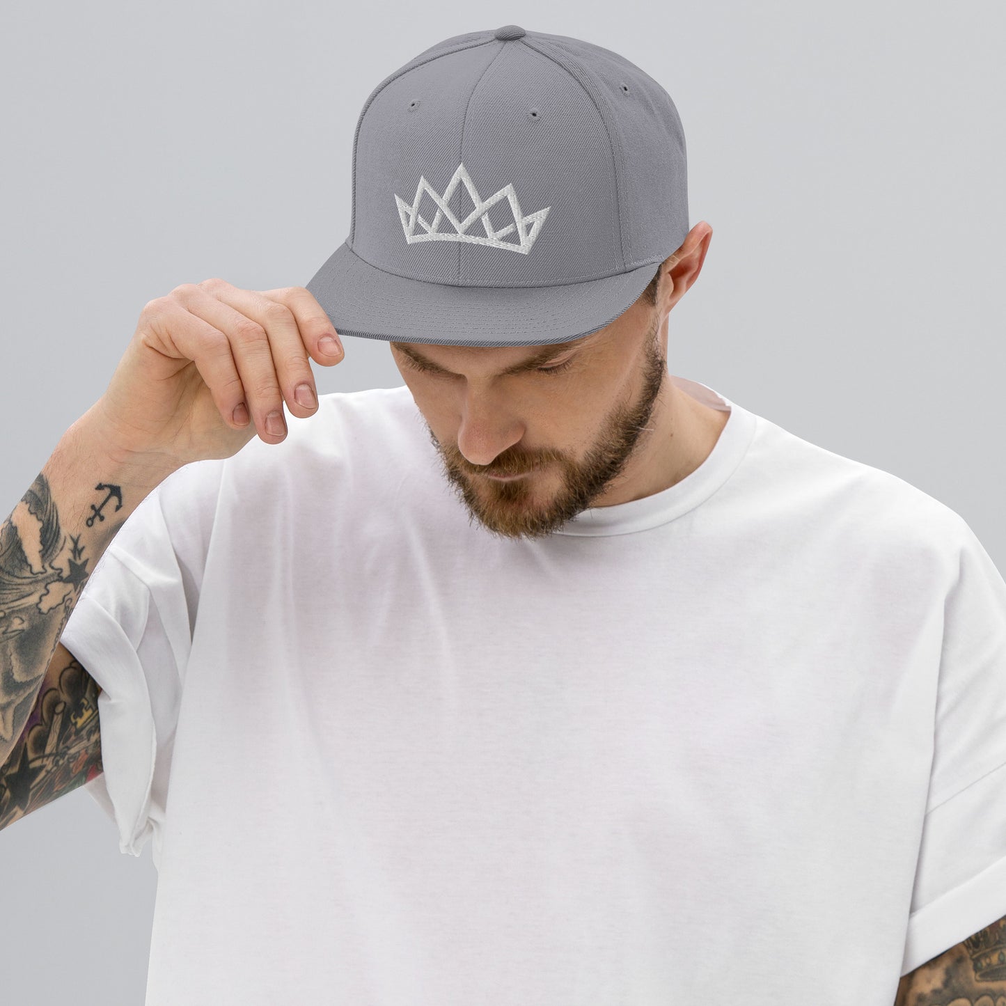 Crown Embroidered Snapback Hat - White