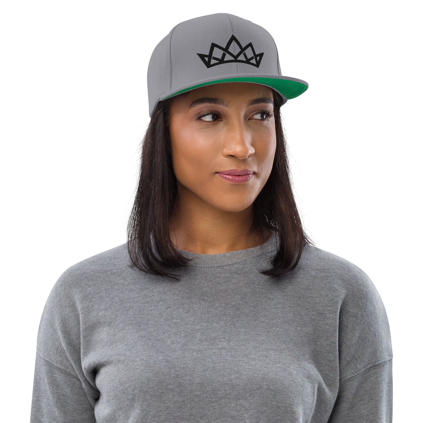 Crown Embroidered Snapback Hat - Black