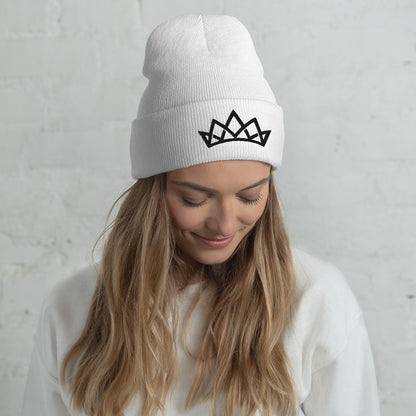 Crown Cuffed Embroidered Beanie - Black