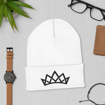 Crown Cuffed Embroidered Beanie - Black