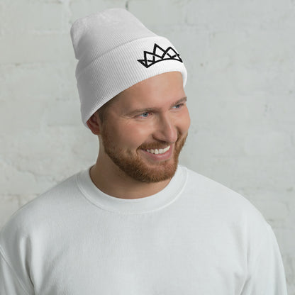 Crown Cuffed Embroidered Beanie - Black