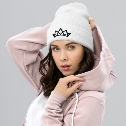 Crown Cuffed Embroidered Beanie - Black