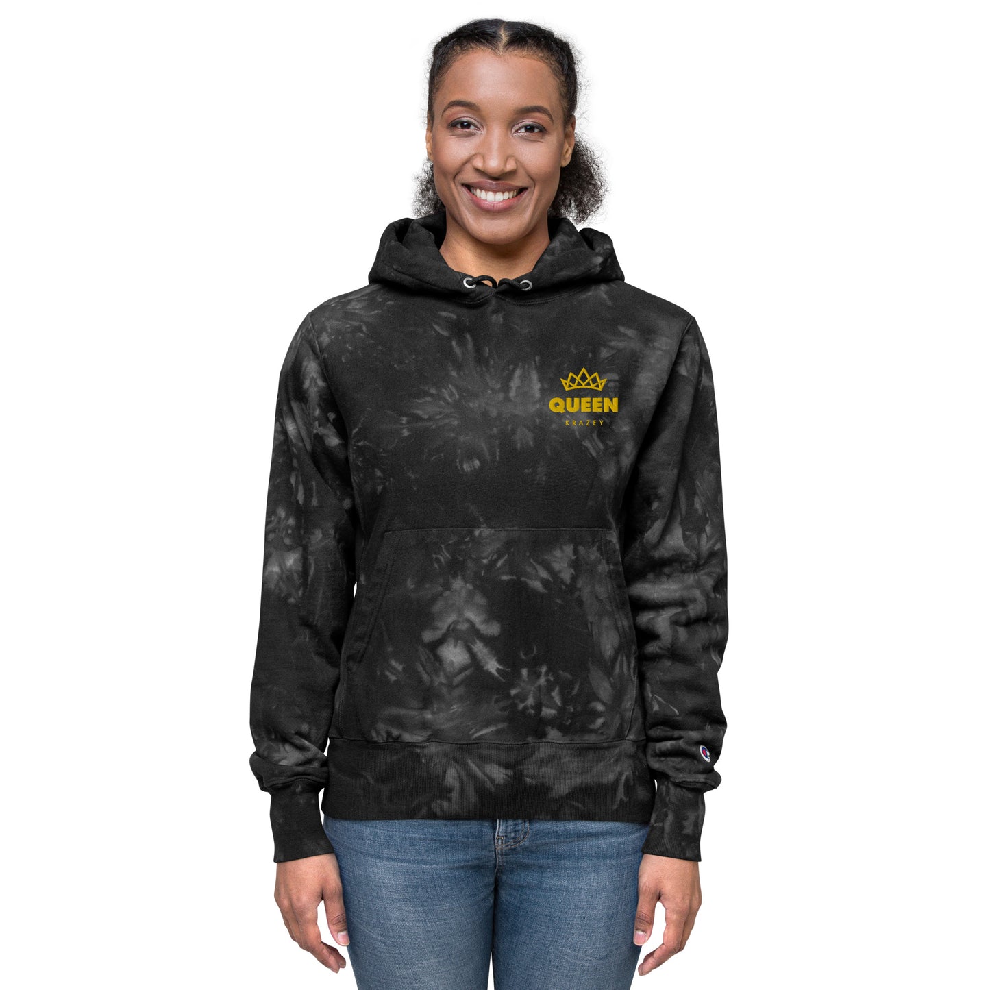 QueenKrazey Unisex Embroidered tie-dye hoodie - Yellow Logo