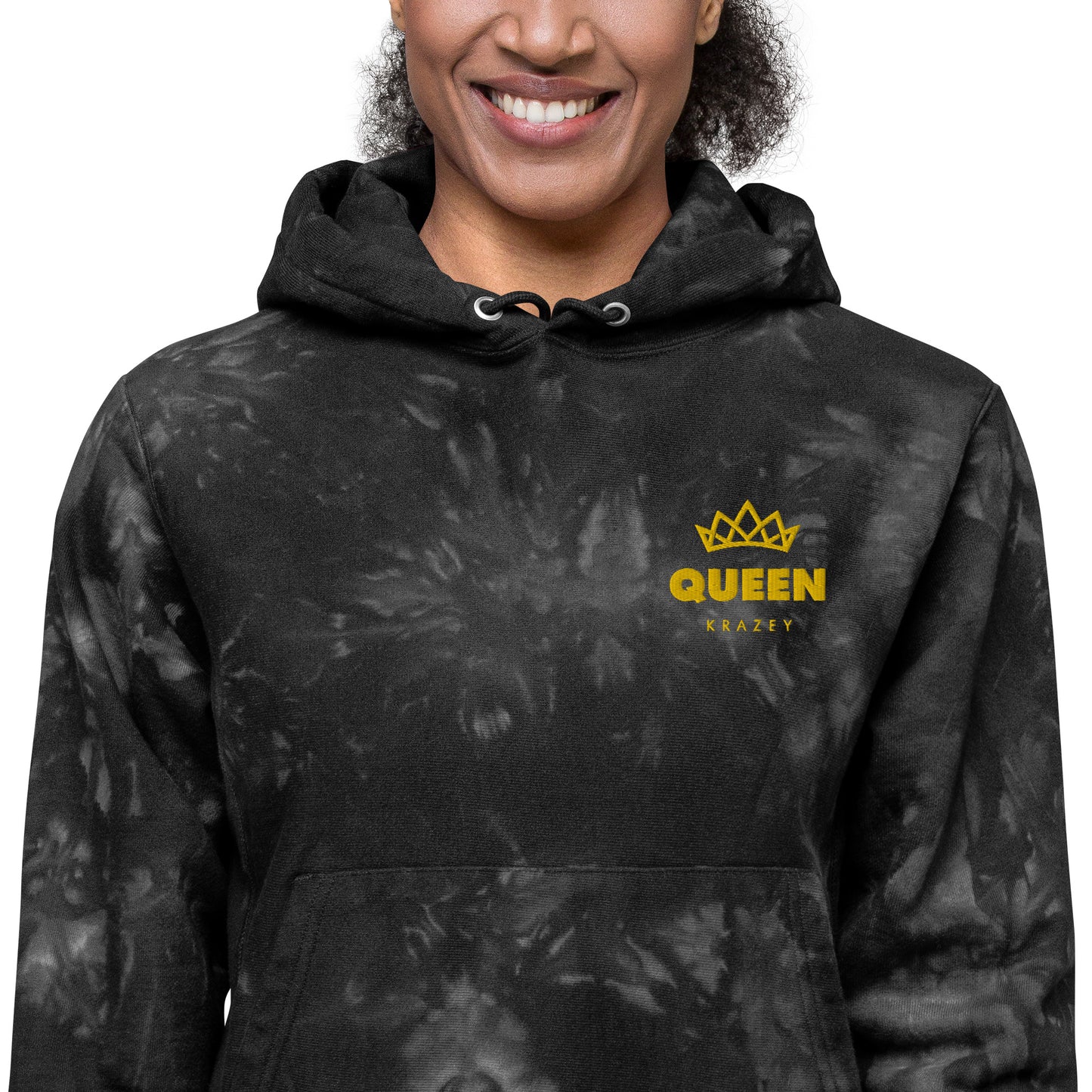 QueenKrazey Unisex Embroidered tie-dye hoodie - Yellow Logo