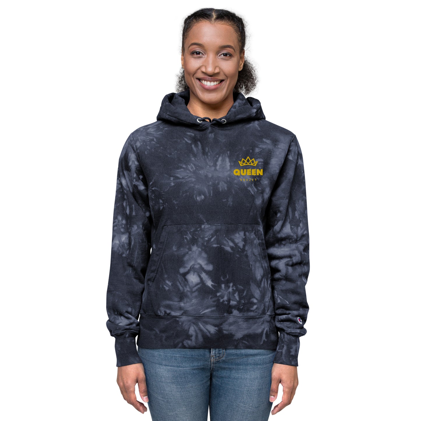 QueenKrazey Unisex Embroidered tie-dye hoodie - Yellow Logo