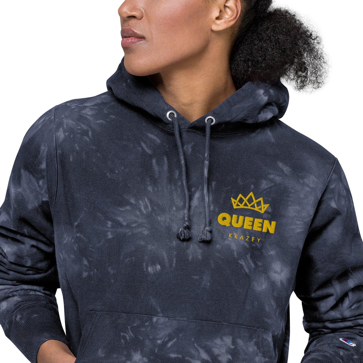 QueenKrazey Unisex Embroidered tie-dye hoodie - Yellow Logo