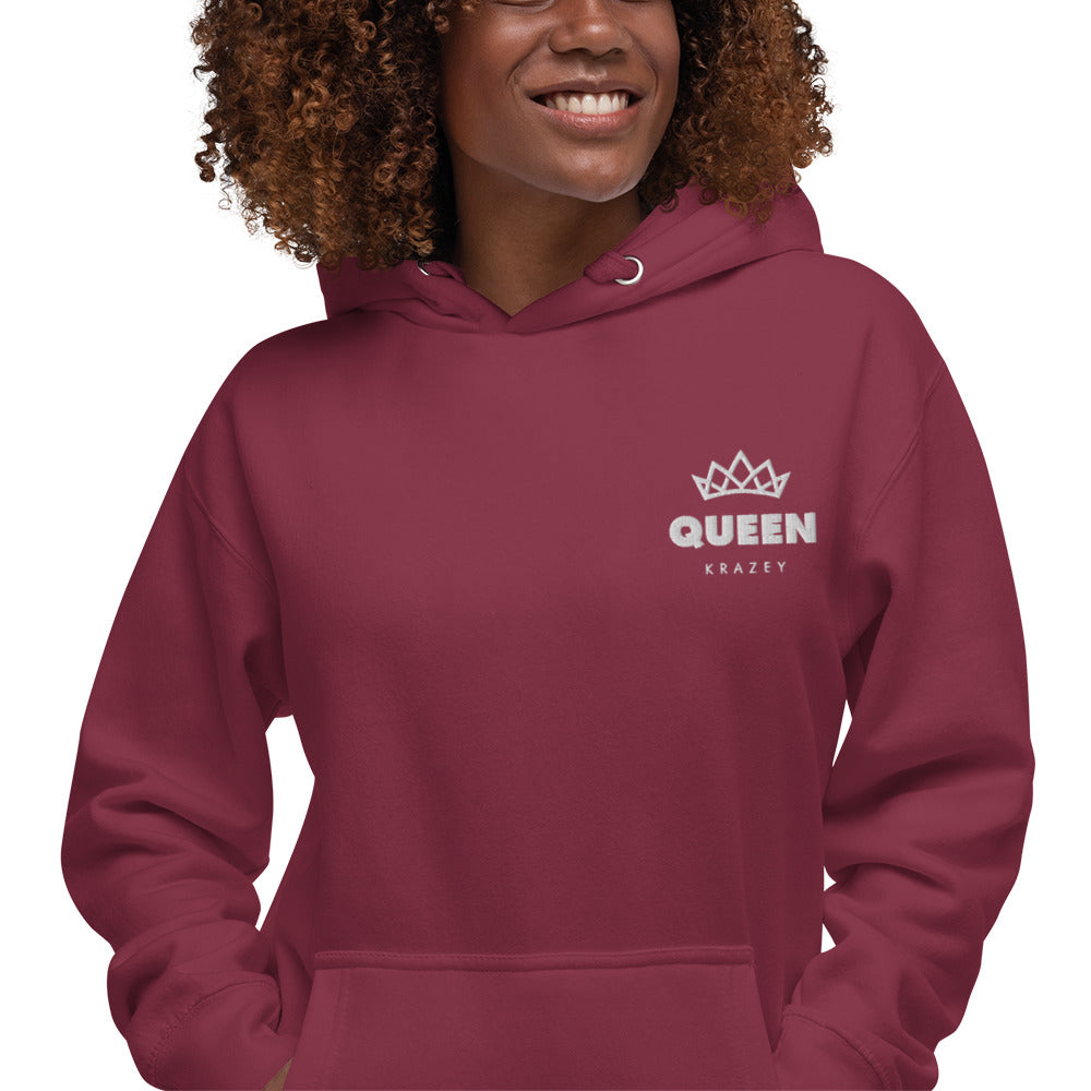 QueenKrazey Embroidered Unisex Hoodie White Logo kingkrazey